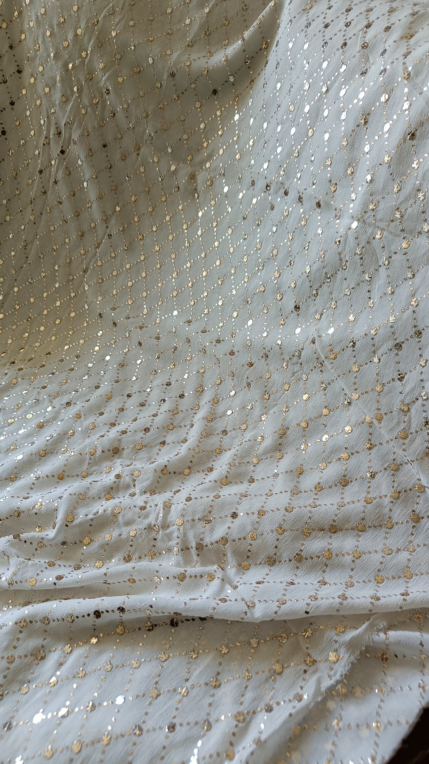 Ruhani Ivory pure georgette allover heavy mukaish running material